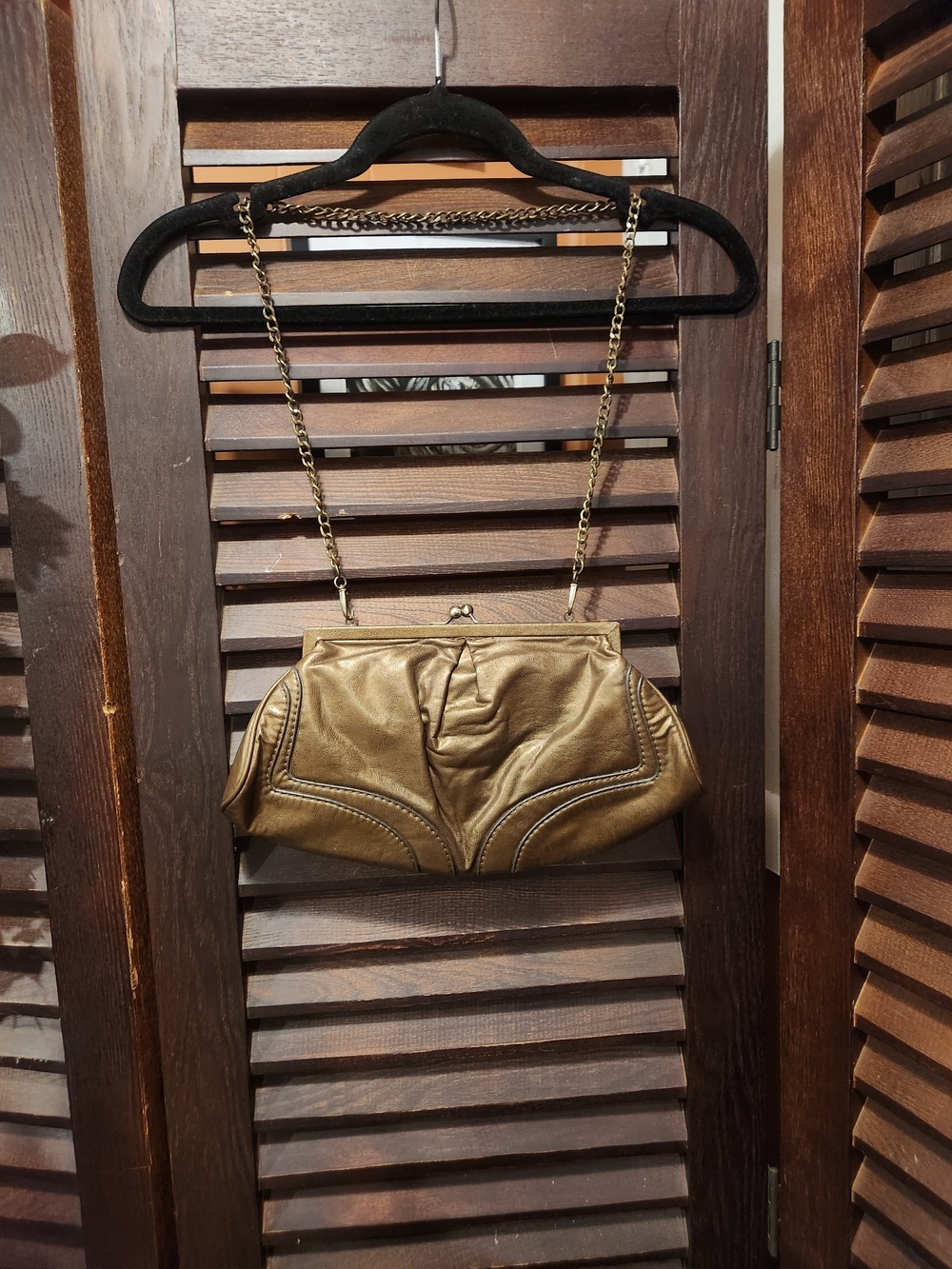 Metallic Gold Leather Chain-Handle Clutch